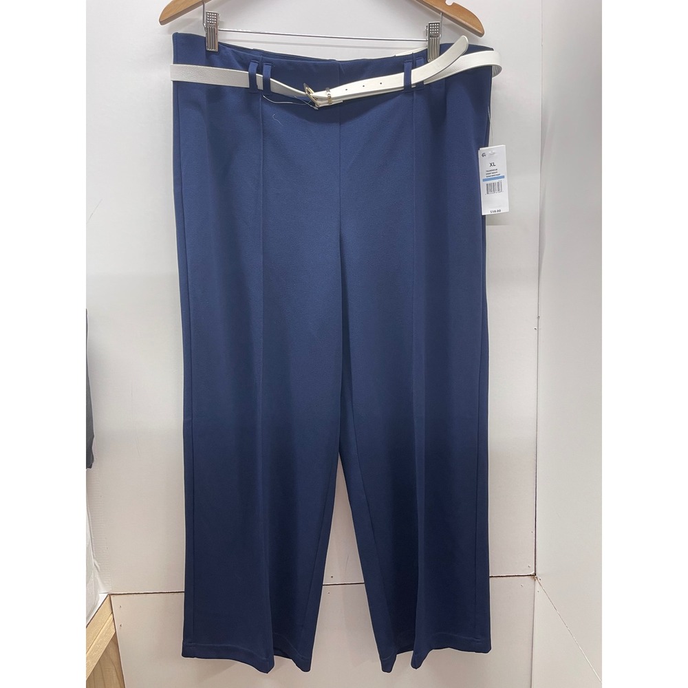 Soho Apparel Navy Blue Wide Leg Belted Dress Pants XL Deep Navy NWT
